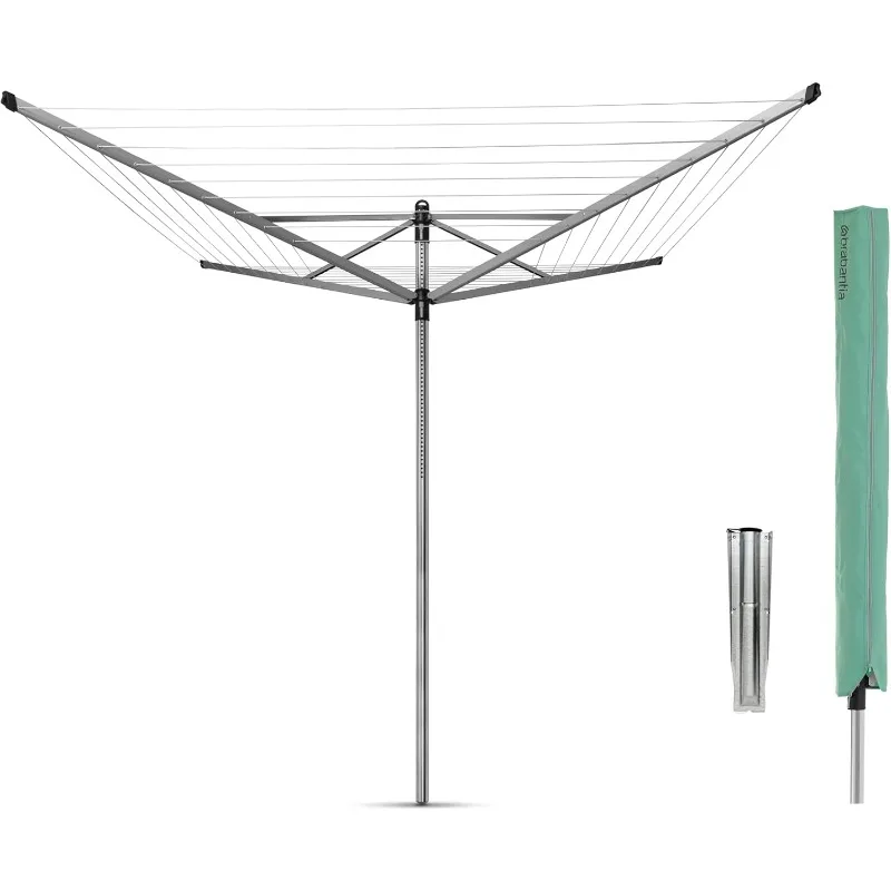 

Lift-O-Matic Outdoor 4 Arm Clothesline (197 ft/Ø 1.8") Height Adjustable, Folding Clothes Drying Rack + Ground Spike & Cover