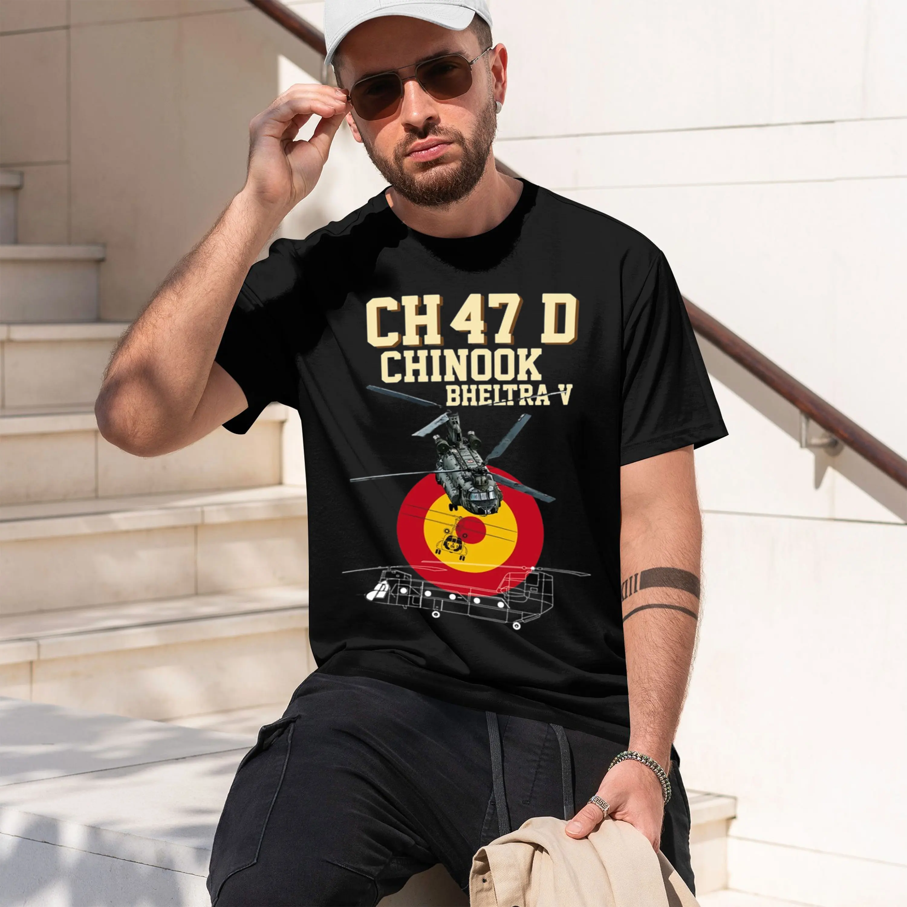 Spanish Air Force BHELTRA V -47D inook Transport Helopter T-Shirt. Premium Short Sve O-Neck Mens T Shirt New 2026 New Model Shor