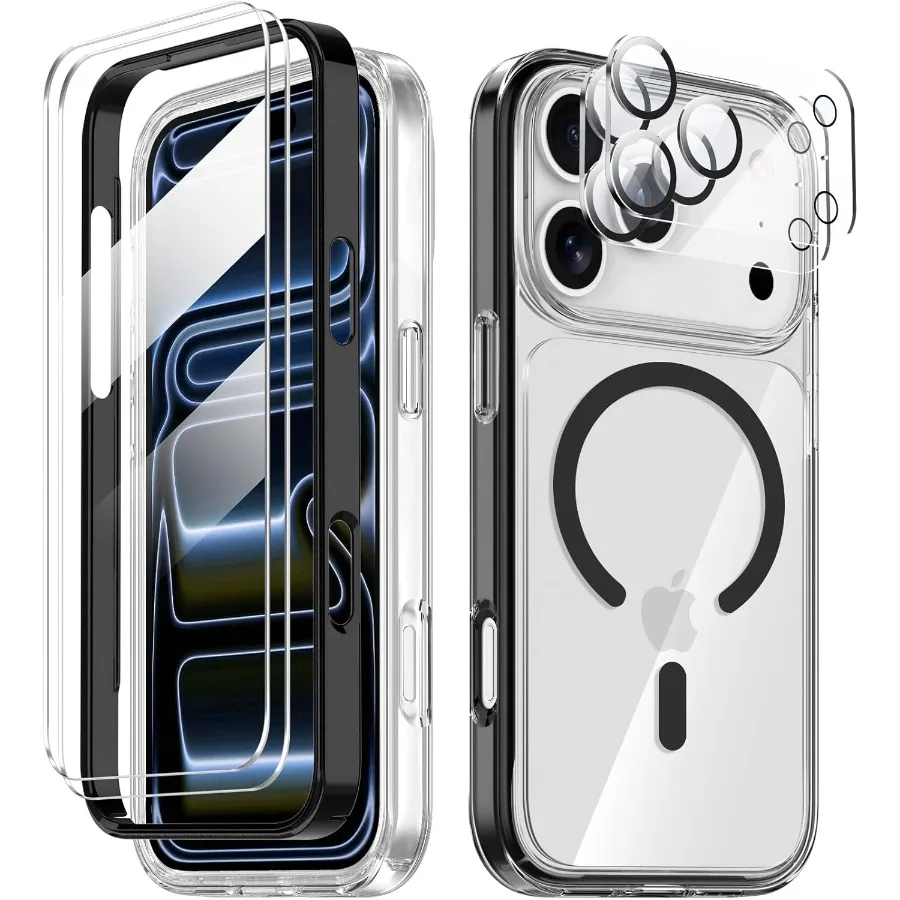 

Magnetic for iPhone 17 Pro Case Non-Yellowing [Screen Protector + Camera Lens Protector] Compatible with MagSafe Dual-Layer