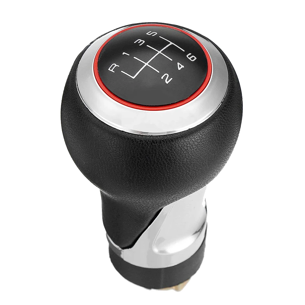 6 Speed PU Leather Car Gear Knob Shift For-Audi A3 A4 B6 B7 A6 S4 B8 A5 8T Q5 8R Skoda Seat - Silver & Red