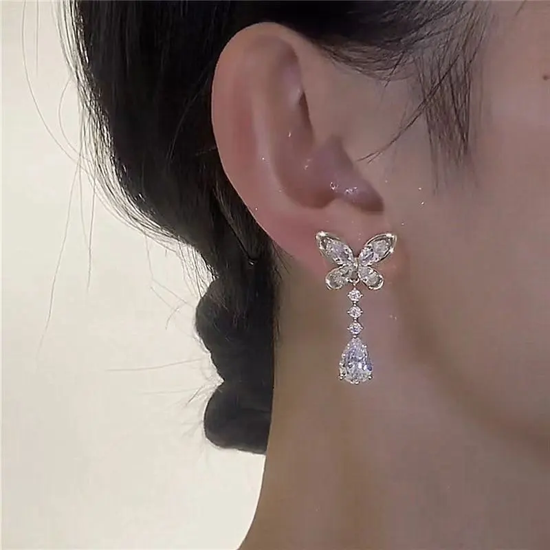 OXTAO Light Luxury Waterdrop Earrings Moissanite&Cubic Zirconia Butterfly Earrings 14K Gold Filled for Women Girl Party Jewelry view 5