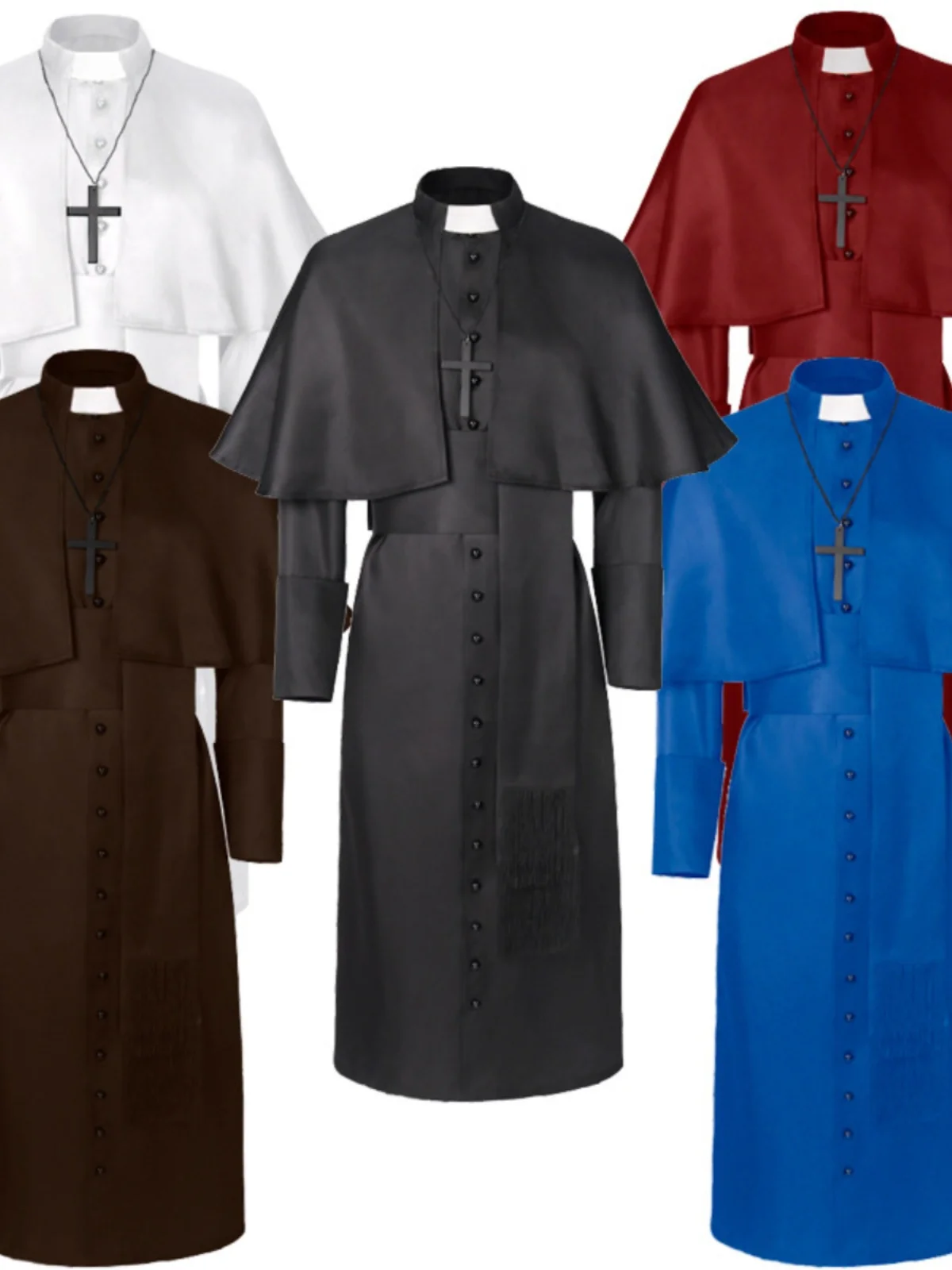 

Morning Pure Color Pastor Cosplay Costume Medieval Retro Priest Outfit loween Theme Stage Performance Traditional Chinese ...