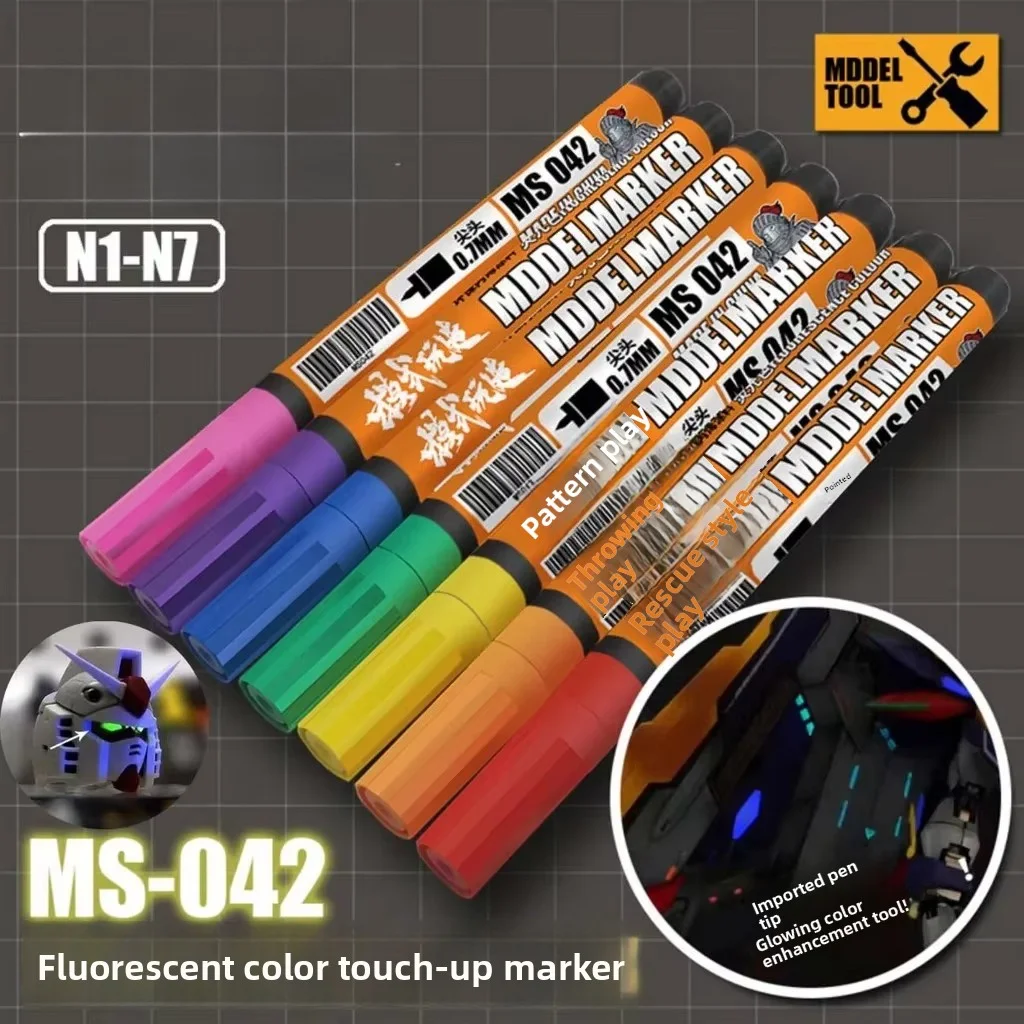 Neon Fluorescent Markers Erase Pen Kit for Gundam Model Making Tool Accessory Waterborne Fluorescent Markers Pen MS042 MS027