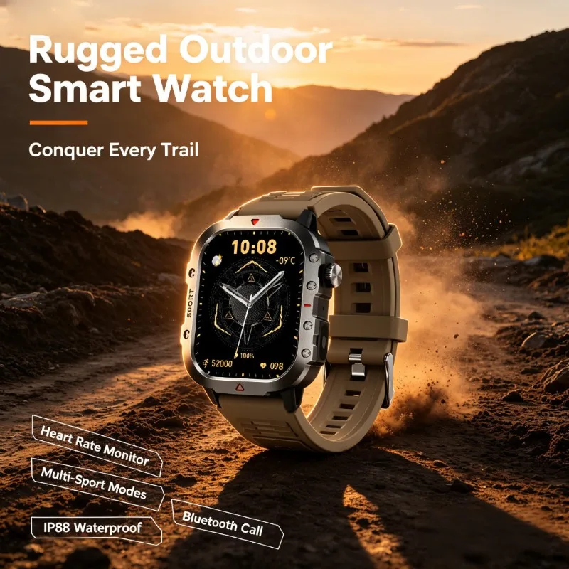 H11 Outdoor Smart Watch For Men Bluetooth Call IP65 Waterproof 200mAh Wireless Charge Heart Rate Blood Sugar Fitness Tracker