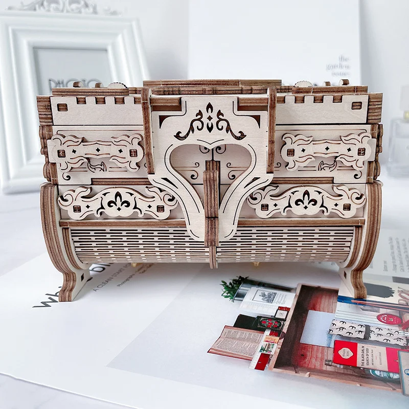 3D Puzzle Antique Jewelry Storage Box Wooden Assembly Model with Hidden Compartments Treasure Box Gift for Girlfriend