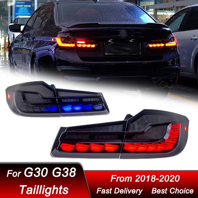 

Поп-автомобильные светодиодные задние фонари для BMW 5 серии G30 G38 2018-2020, стиль драконьей, полностью светодиодный динамический указатель поворота, задний фонарь в сборе