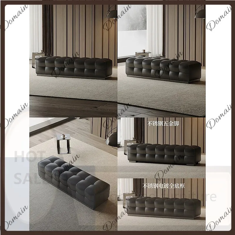 VP Italian Luxury Genuine Leather Bench for Bed End, Top Layer Cowhide Long Ottoman for Living Room Entryway