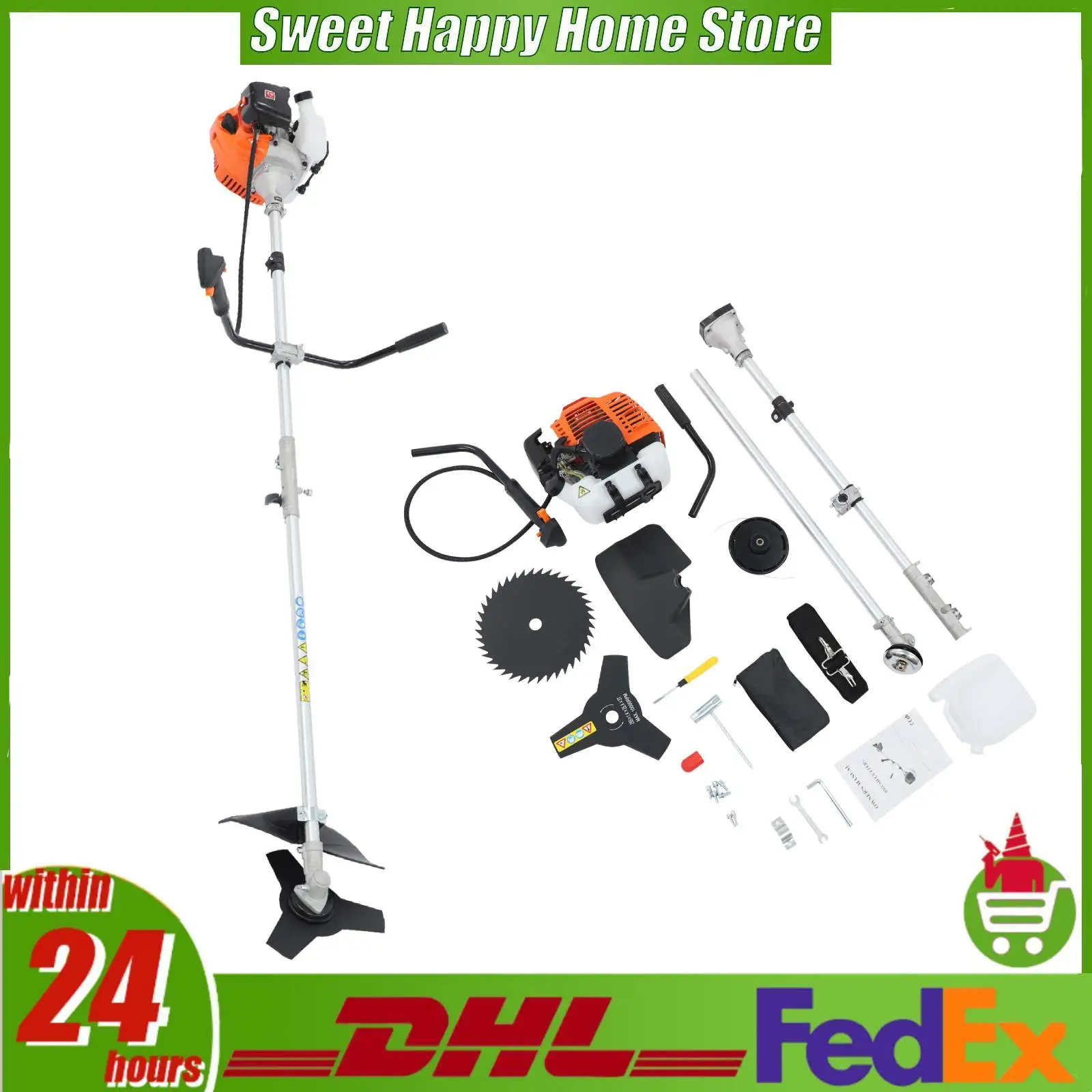 Gas Powered Brush Cutter 42.7cc Two-Stroke Engine Air-Cooled Grass Trimmer with Shoulder Strap for Yard Park Vegetation Trimming