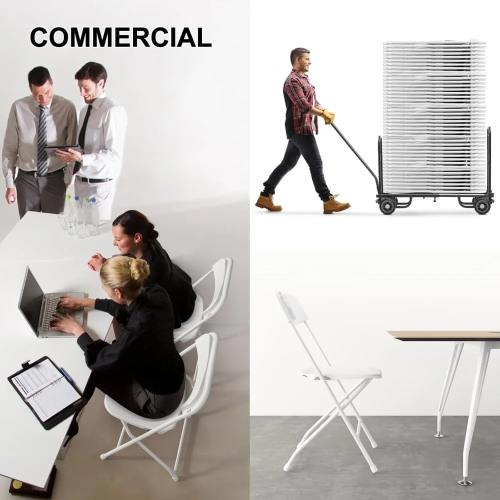 10 عبوات من الكراسي البيضاء القابلة للطي، وكراسي الحفلات المحمولة، وكرسي بلاستيكي قابل للطي، ومقاعد تجارية قابلة للتكديس مع إطار فولاذي للمكتب #6