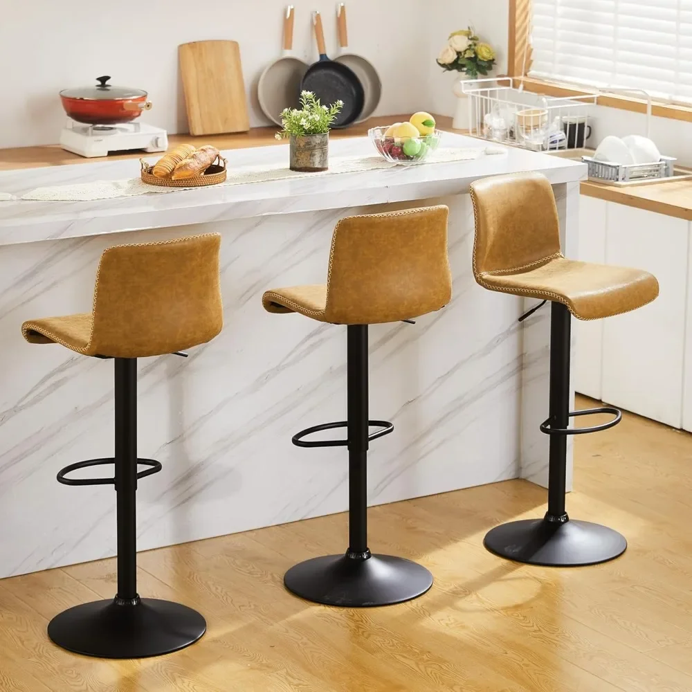 Swivel Bar Stools Set of 4, Counter Height Bar Stools with Back, Adjustable Stools 24" to 32", Faux Leather Stool