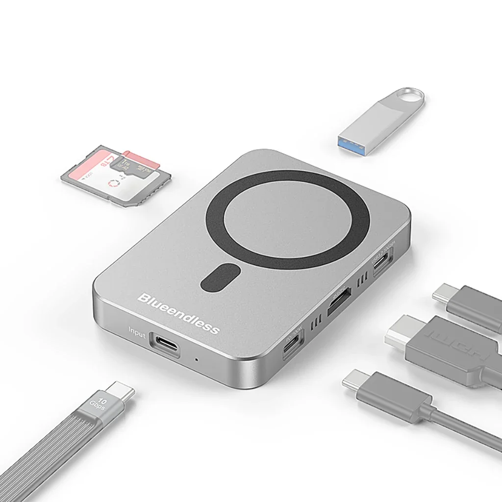 Magnetic SSD Enclosure Docking Station USB-C USB3.2 Splitter HDMI-Compatible 2in1 NVME Card Reader 4k 60Hz Video Storage