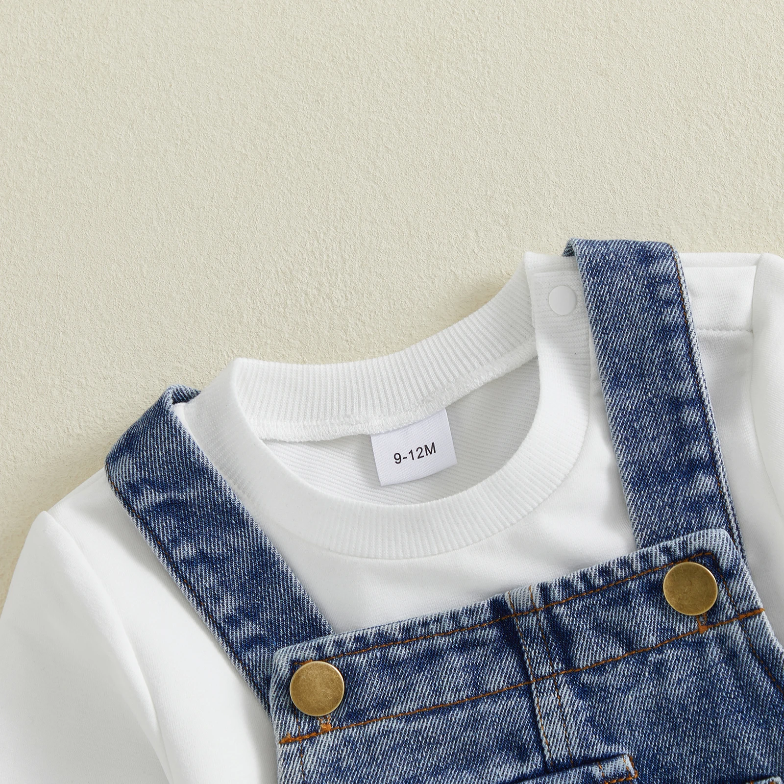 Fashion Toddler Baby Fall Winter Jeans Outfit Long Sleeve T-shirt and Denim Overalls Trousers 2Pcs Set