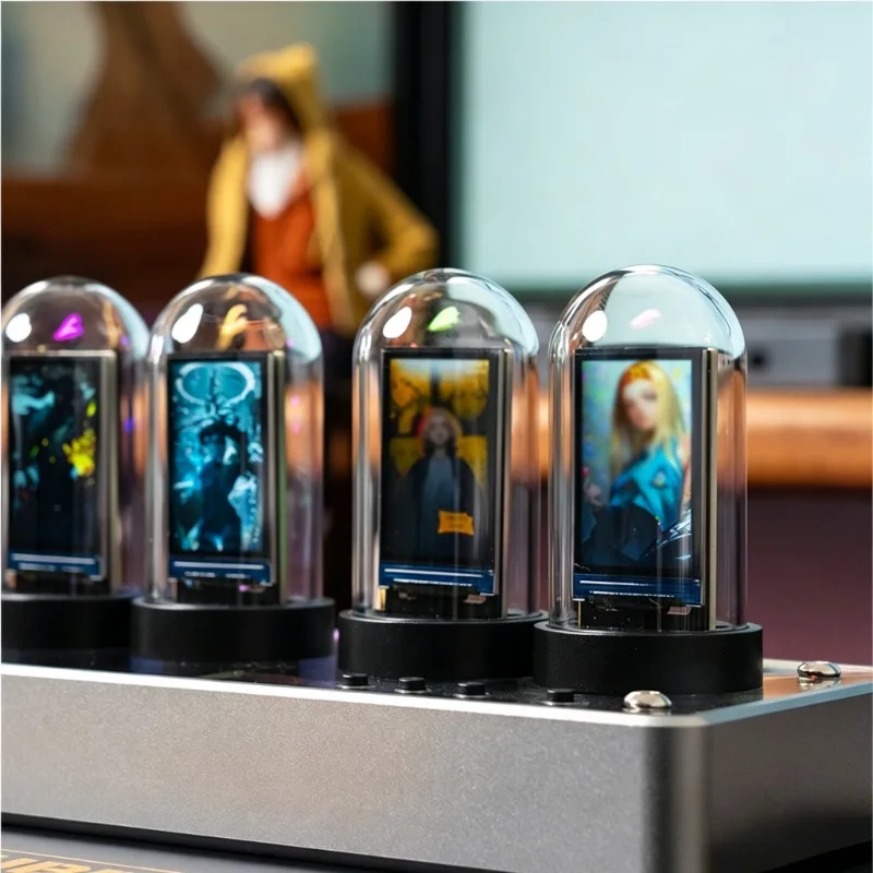 Simulated‑Nixie‑Tube Desktop Clocks IPS‑Full‑Color Clock Aluminum Living Room Desk Clocks Home Decor Table Clock Mini Decoration