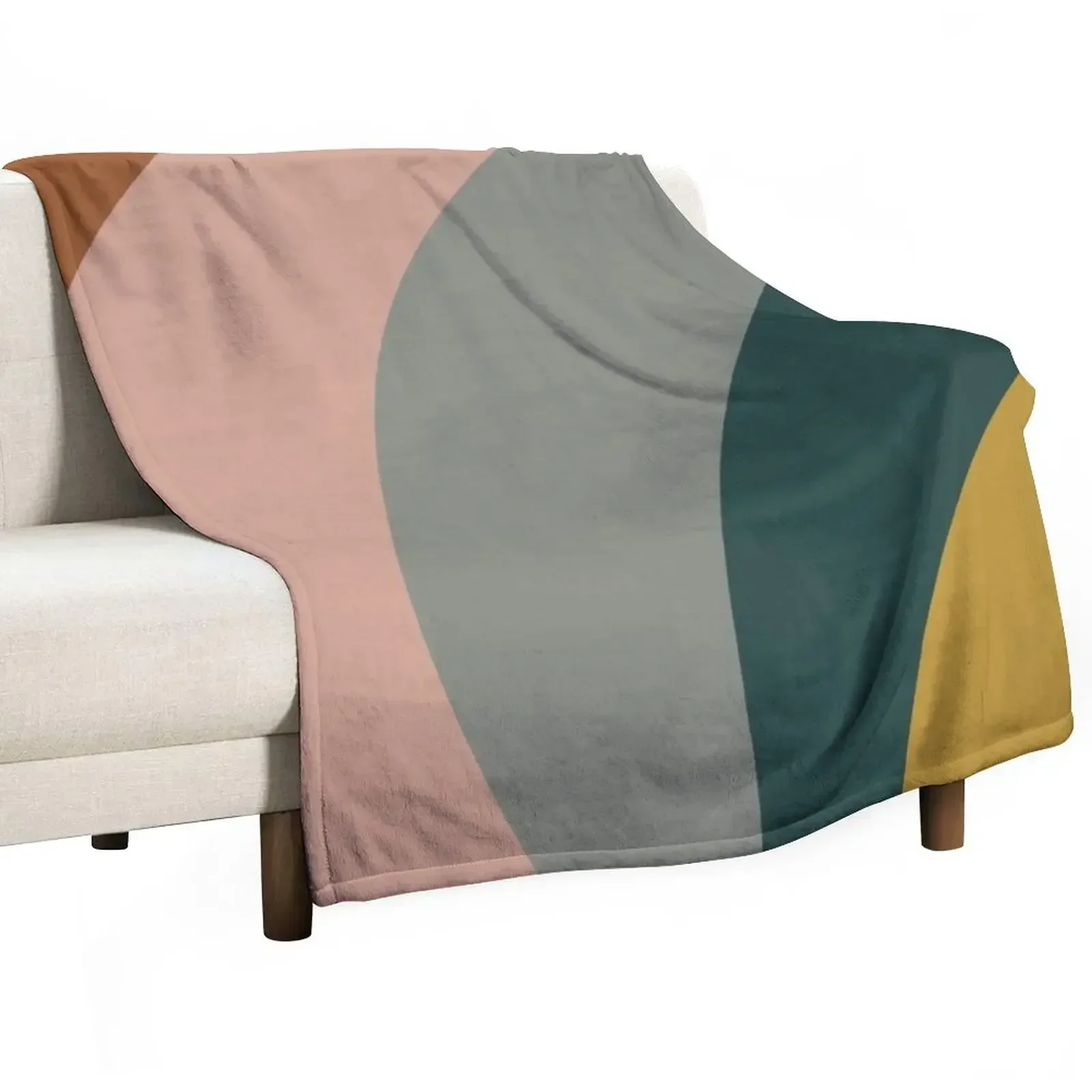 Sound Waves Minimalist Pattern in Mustard Yellow, Teal, Grey, Blush Pink, and Rust Throw Blanket Picnic Luxury Brand Blankets