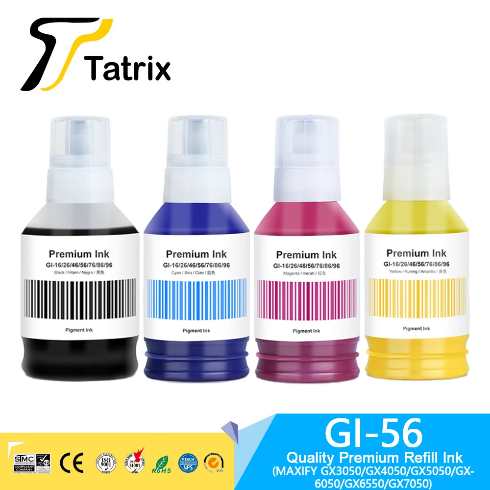 Tatrix GI 56 GI56 GI-56 Premium Color Compatible Refill Ink for Canon MAXIFY GX3050/GX4050/GX5050/GX6050/GX6550/GX7050 Printer