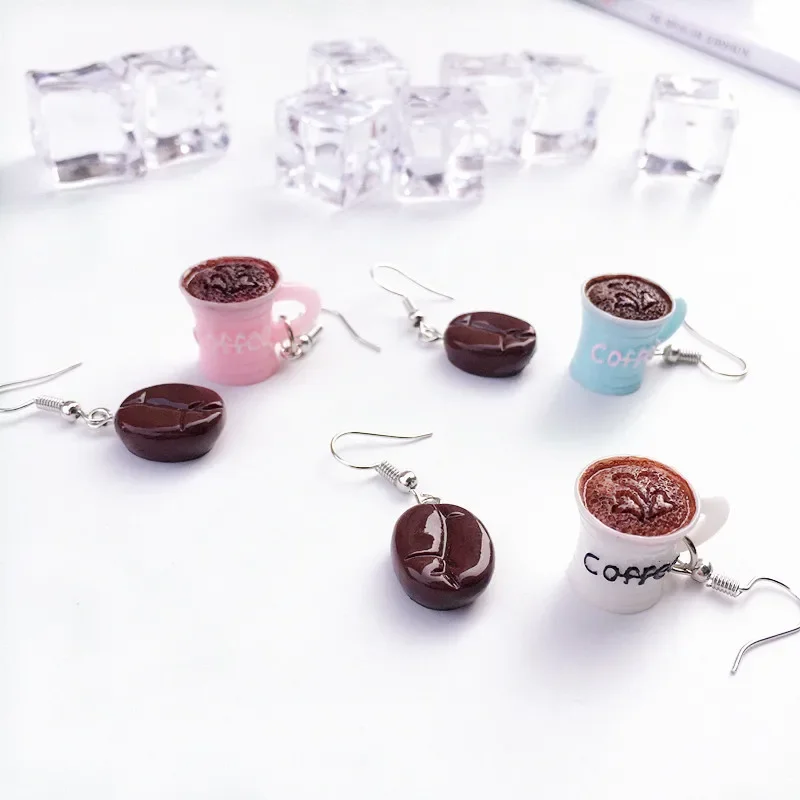 Cute DIY Mini Coffee Beans Resin Drop Earrings Yellow Pink Cups Dangle Earrings Jewelry Women Irregular Brincos Fashion Jewelry