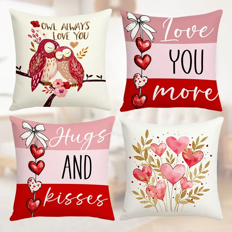 Valentine's Day Gift Cushion Set Owl and Love Sofa Bedroom Home Decoration Pillowcase without Inner Core