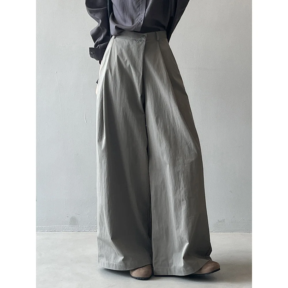

Women's pants with asymmetrical slanted placket and wide leg design women's spring casual high waisted straight leg pants
