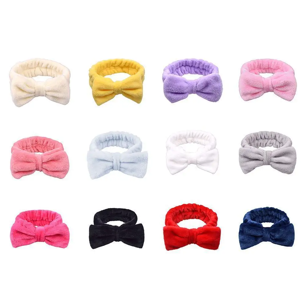 Women Solid Bow Headbands Coral Fleece Makeup Spa Wash Face Turban Head Wrap Girls Hair Towel Accessories Head Band Hairbands