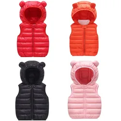 Baby Boys Girl Warm Down Vest Autumn Kids Cotton Thin Warm Waistcoat Children Winter Clothes Solid Hooded Jackets 1-6 Years