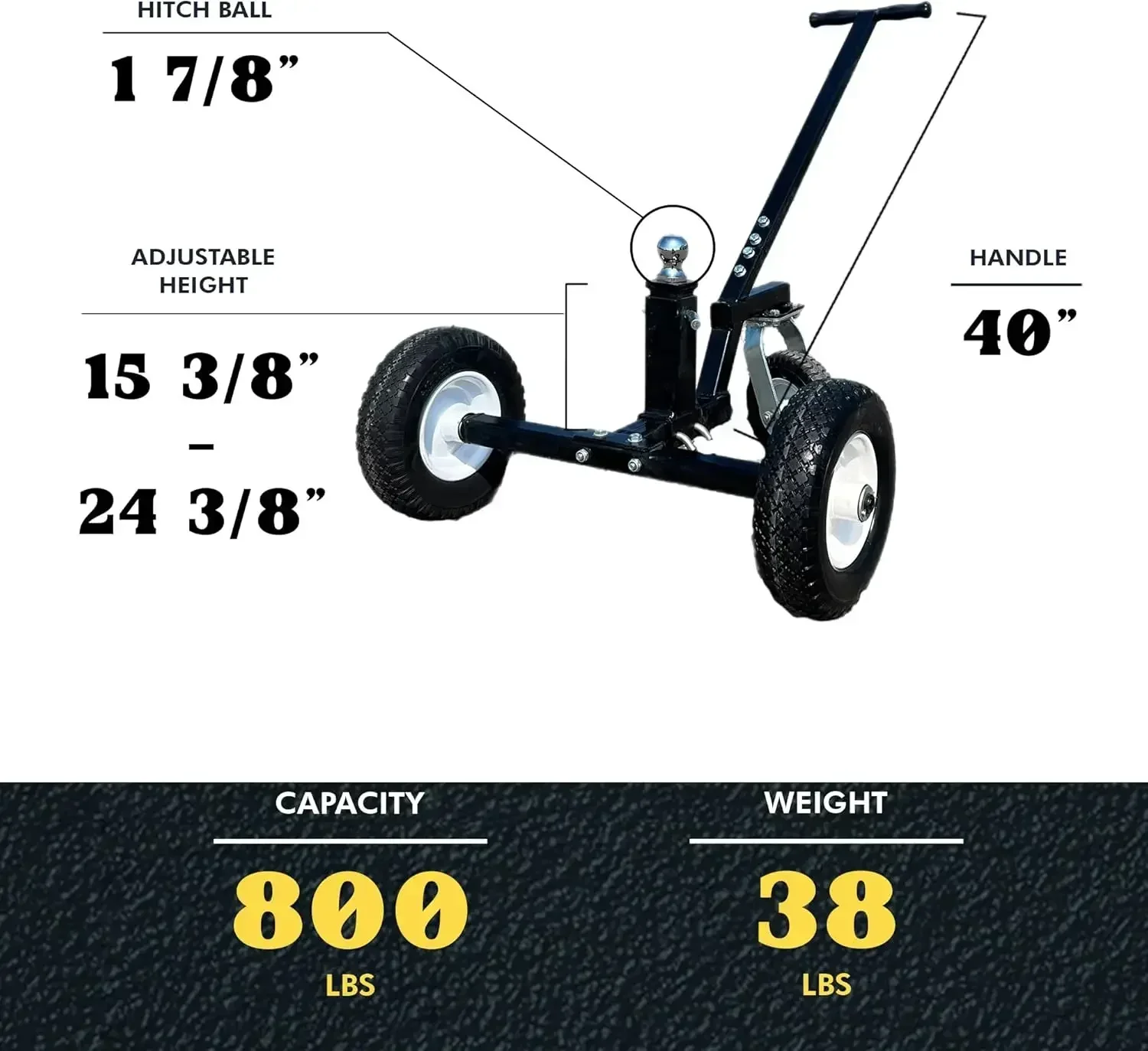 Trailer Dolly Flat Free Tires Swivel Caster Wheel Fits Coupler Capacity Black Adjustable Portable Mover Campers Boats Utility Tr