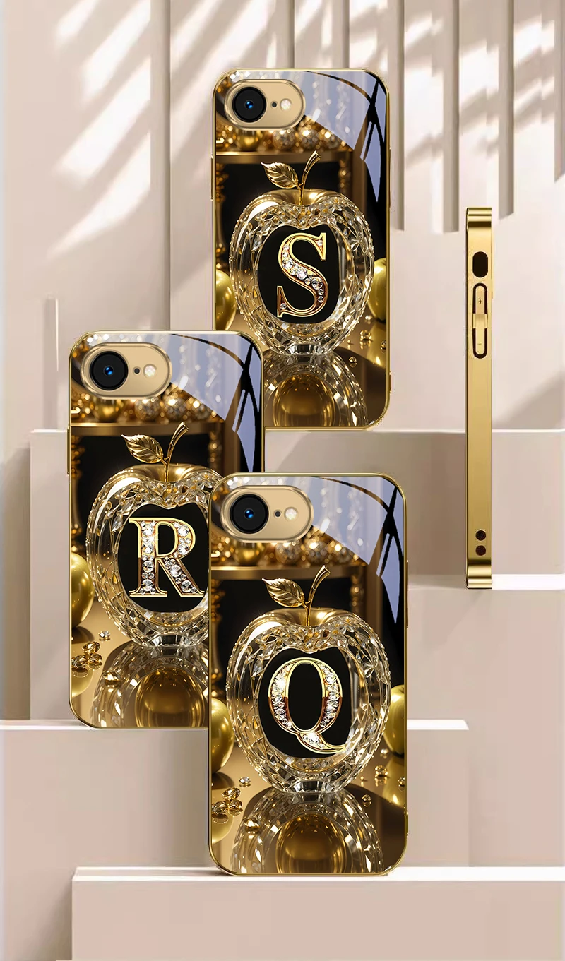 Exquisite Luxury Gold For IPhone 17 Pro Max 16 15 Pro 14 13 Plus 12 Mini 11 17 Air XR 16E 17ProMax Golden Glass Phone Case