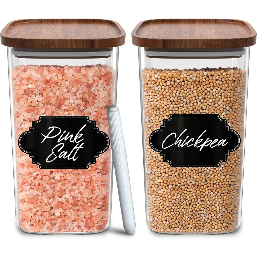 

Квадратные стеклянные банки с деревянными крышками Набор из 2 герметичных и штабелируемых экологически чистых контейнеров для хранения в кухонной кладовой Woo