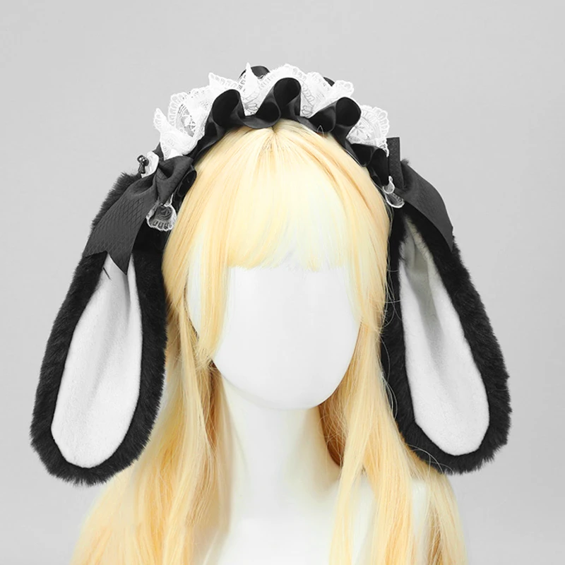 Diadema de felpa con Orejas de conejo grande para niñas, accesorios para el cabello, Lop, Lolita, Lolita, Cosplay, Kawaii, japonés