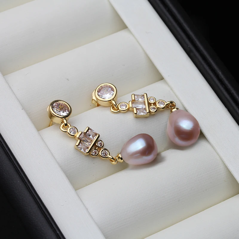 Natural Freshwater Pearl Earrings For Women,Gold Plated 925 Sterling Silver Real Pearl Drop Earrings Wedding Gift