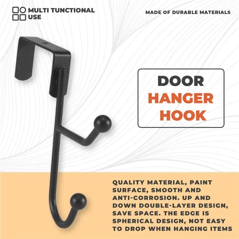 AEE8-2 Pack Over The Door Hooks Hanger, Sturdy Metal Double Hook Hanger For Hanging Coats, Hats, Robes, Towels