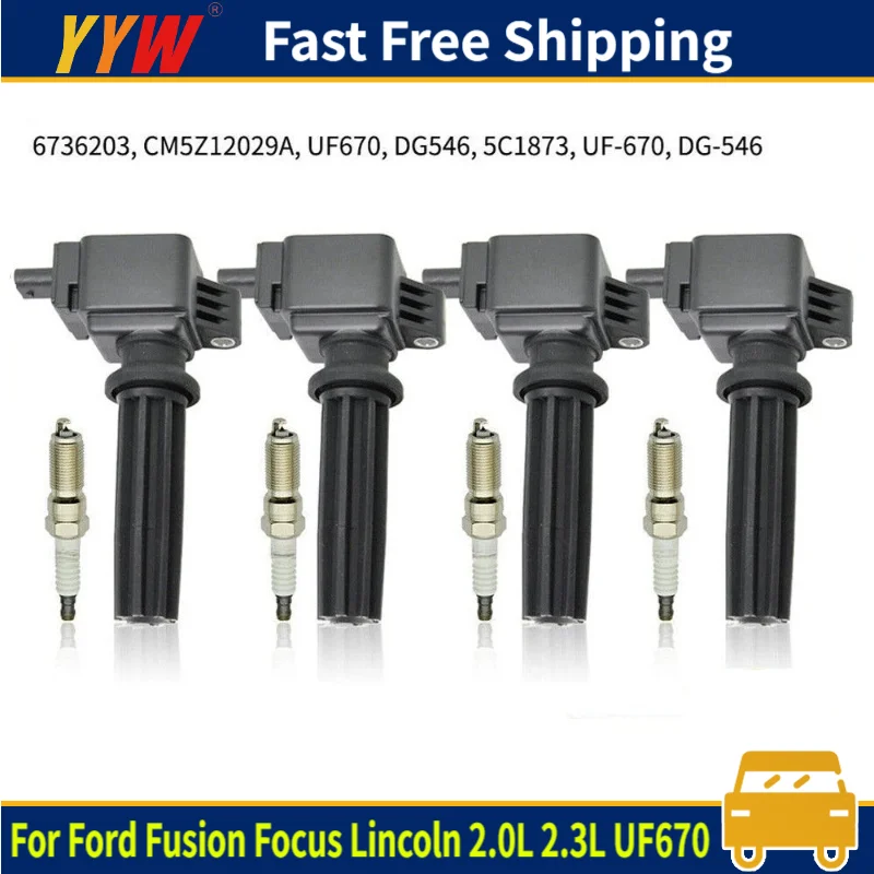 

4PCS OEM Ignition Coil + 4PCS Spark Plug For Ford Fusion Focus Lincoln 2.0L 2.3L UF670