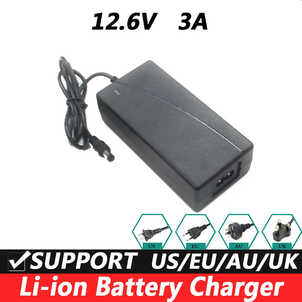 12.6V 3A Intelligence Lithium Li-ion Battery Charger for 3 Series Li-ion Battery Polymer Smart Charger 18650 Battery Pack EU US