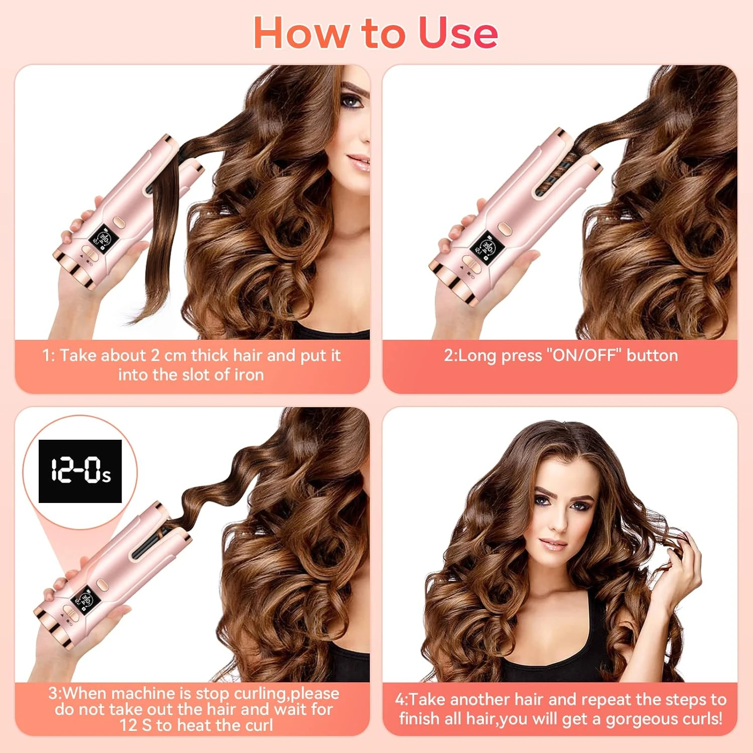 Bigodino automatico migliorato portatile ed elegante con ferro rotante aggiornato per riccioli senza sforzo e di lunga durata, ricarica