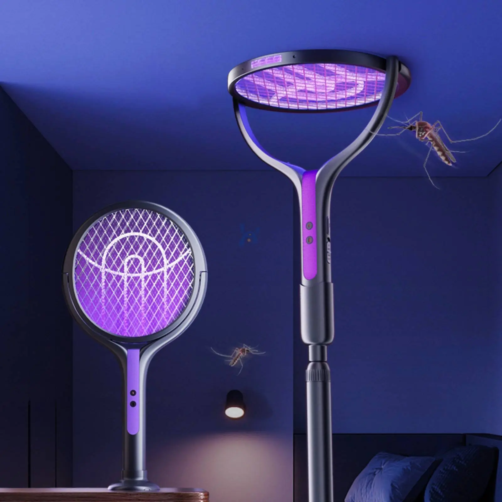 

2-in-1 Bug Exterminator Lamp Rotatable Head Battery-Powered Bug Bug Zapping Device Racket Extendable Electric Electric Fly