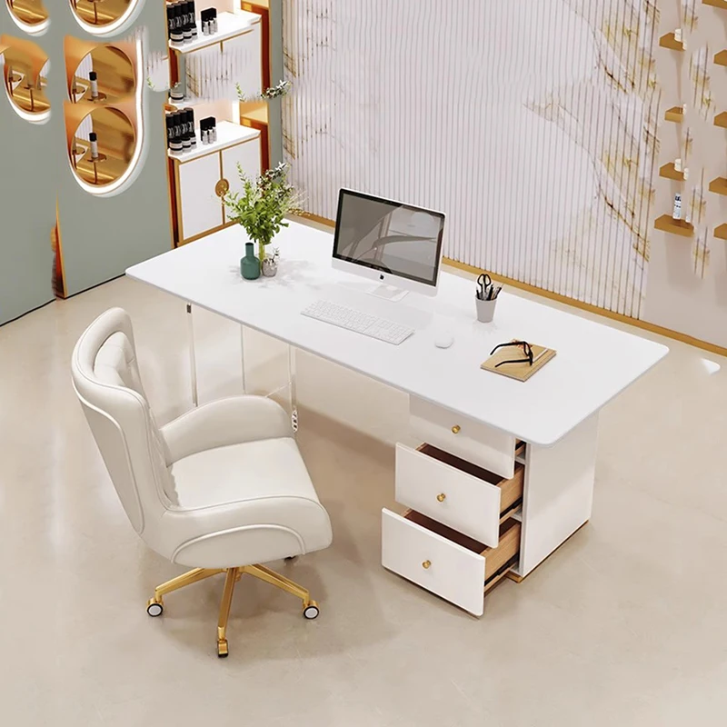 White Minimalist Office Desk Nordic Space Saving Storage Reception Office Desk Wooden Executive Modern Scrivania Salon Furniture