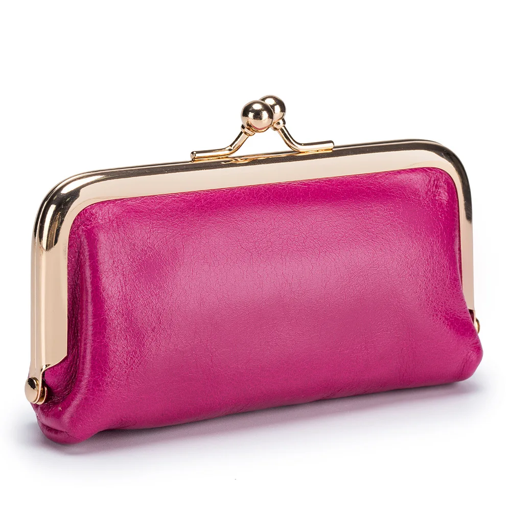 Couro genuíno Mini Lipstick Bag para mulheres, titular do cartão de couro, armazenamento Coin Purse, Clip Clutch Wallet, fone de ouvido para meninas, feminino