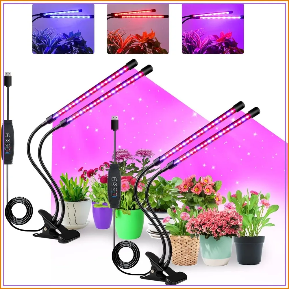 

Full Spectrum LED Grow Lights for Indoor Plants, Clip-On Plant Lamps with 3m Cables, 2 Pack