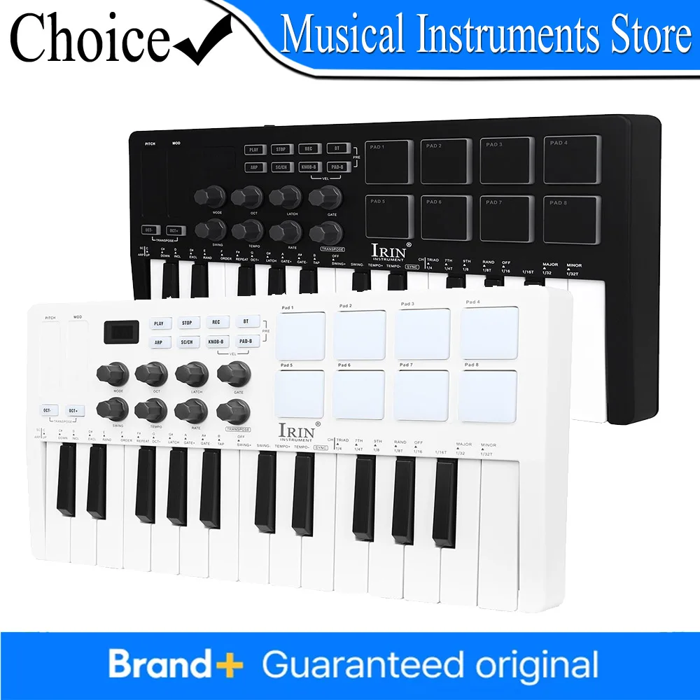 

IRIN SMK-25 Keyboard 25 Key MIDI Pad Controller USB,16 RGB Drum Pads,8 Knobs and Music Production, Mini Software Included