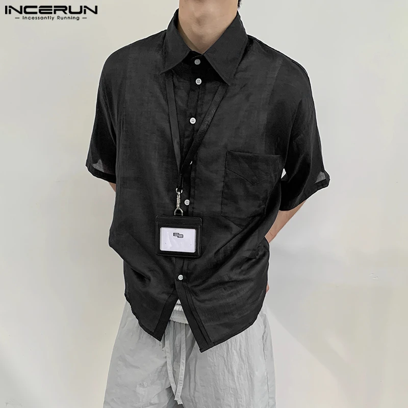 

INCERUN Men Shirt Solid Color Lapel Short Sleeve Summer Loose Korean Style Men Clothing Streetwear 2025 Fashion Casual Male Tops