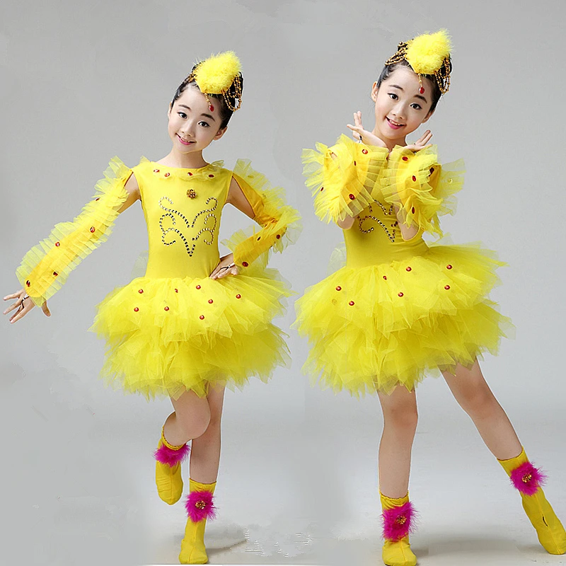 

High Quality Yellow Kids Duck Bird Chick Animal Dance Costumes Set For Children Cartoon Stage Performance Clothing