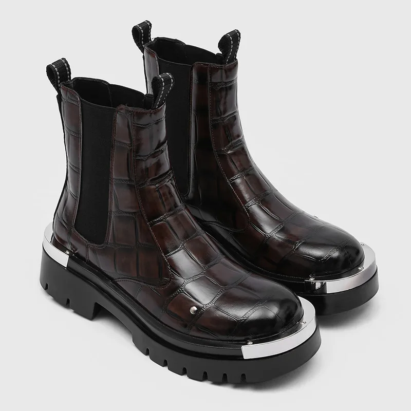 

England style men's fashion party prom high chelsea boots slip-on natural leather shoes cowboy platform boot cool long botas man