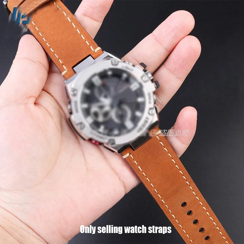 For Casio G-SHOCK GST-B100/W300/400 S110/S120/W130L Leather Watch band Concave Sport Men's Notched Manual line Strap Belt 26mm