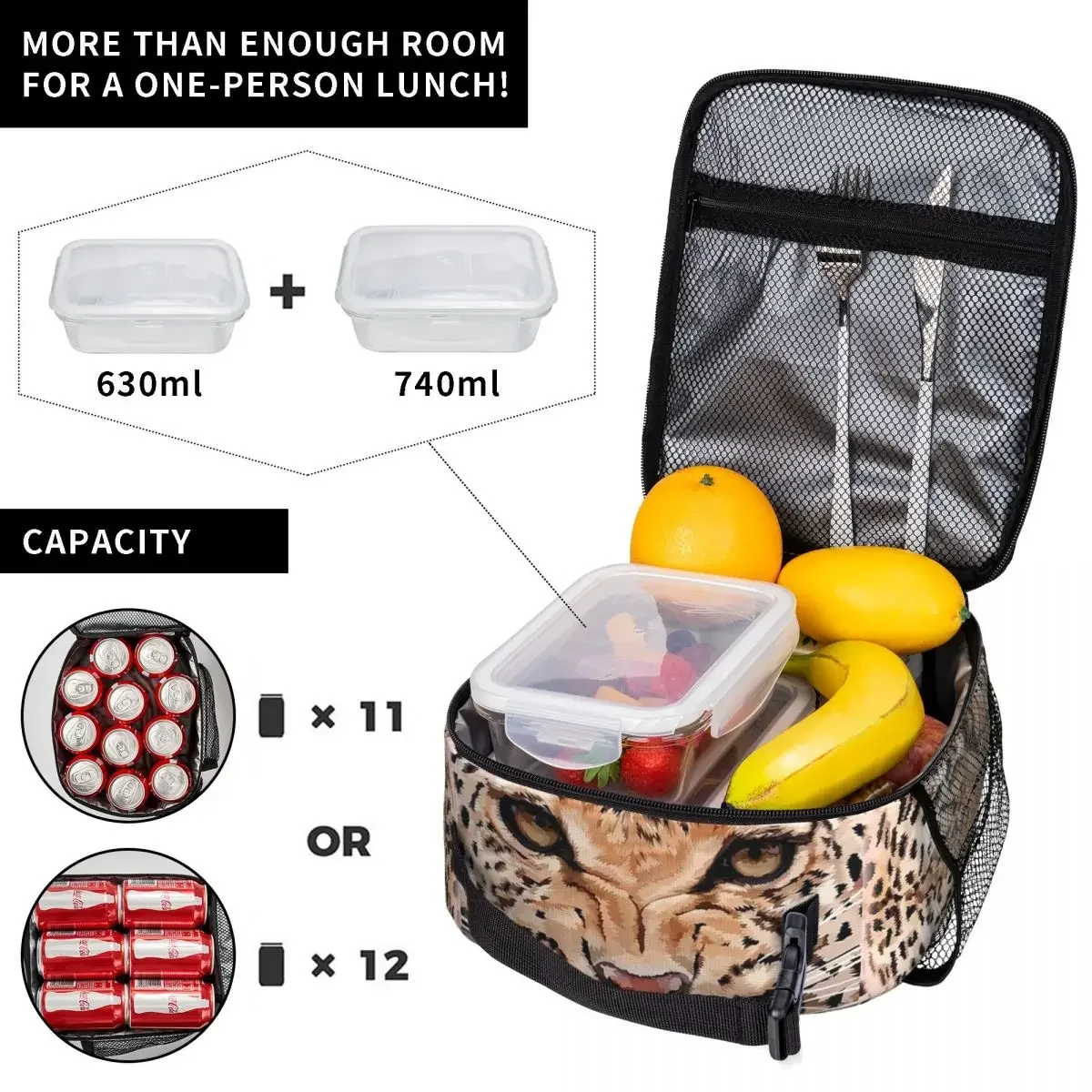 Leopard Insulated Lunch Bags Portable Picnic Bags Thermal Cooler Lunch Box Lunch Tote for Woman Work Children School