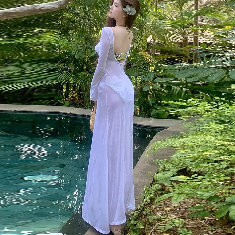 

Новинка 2026: Пляжное бикини в отпускном стиле с длинными рукавами и прозрачным платьем-накидкой без спинки для защиты от солнца (реальные фото)