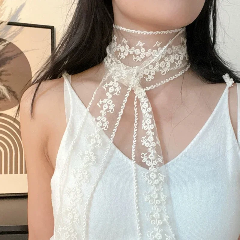 التطريز الشريط الطويل وحزام الملحقات الفرنسية وشاح من الدانتيل الصيف الجوف الأزهار الشريط الطويل الأوشحة الشعر التعادل سنود عقال