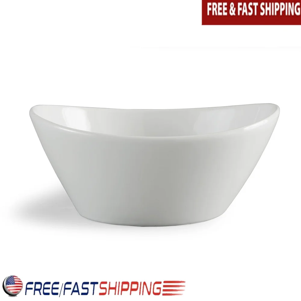 

Durable White Porcelain Wavy Serve Bowl 46oz Dishwasher Microwave Oven Safe Perfect Serving or Displaying Food