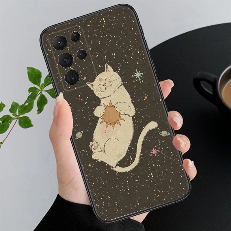 Moon Cat Phone Case For Samsung Galaxy S25 S24 S23 S22 S21 Ultra S24 S23 S22 S21 S25 Plus S24 S20 FE