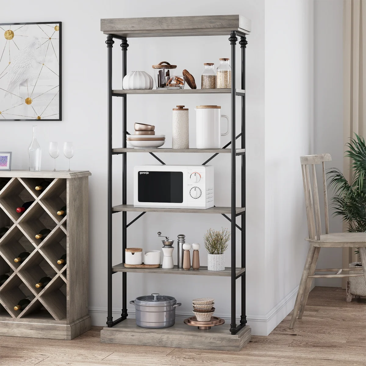 

Bookshelf 73.6" Tall Industrial Bookcase Metal Frame Storage Organizer with Open Shelves and Roman Column Legs for Home Office