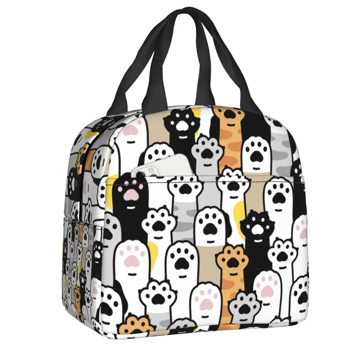 

Custom Cat Paw Kitten Footprint Lunch Bag Women Cooler Warm Insulated Lunch Boxes for Children School