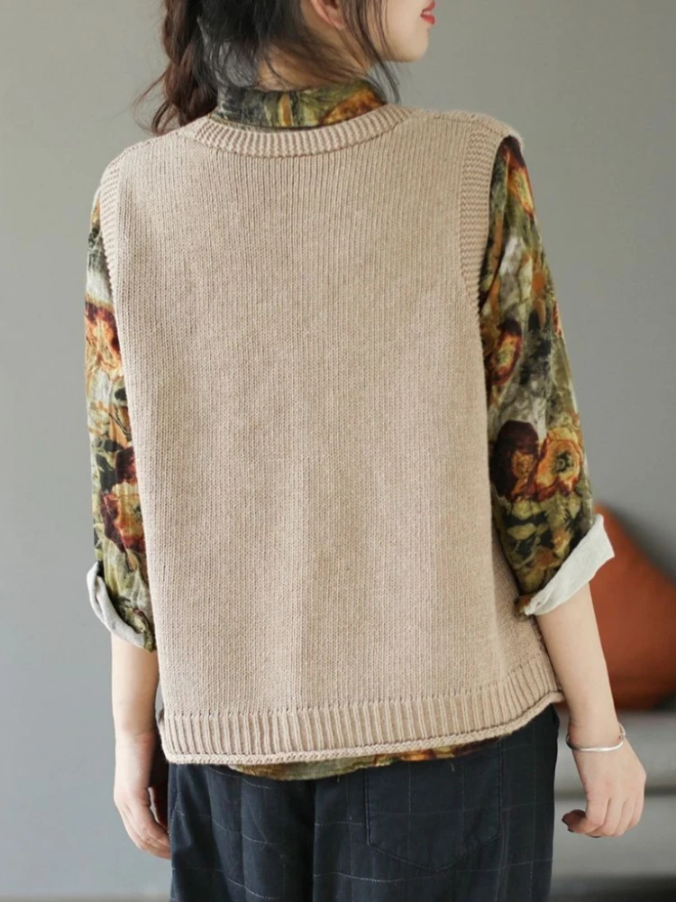 Vintage Embroidery Harajuku Knit Vest Women V-neck Single-breasted Knit Cardigan Sleeveless Coat Spring Fall Jacket Designer Top